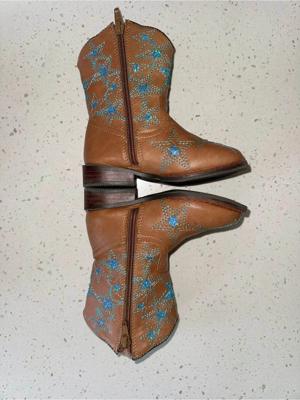 Wonder Nation Tan Cowboy Boots with Blue Star Embroidery